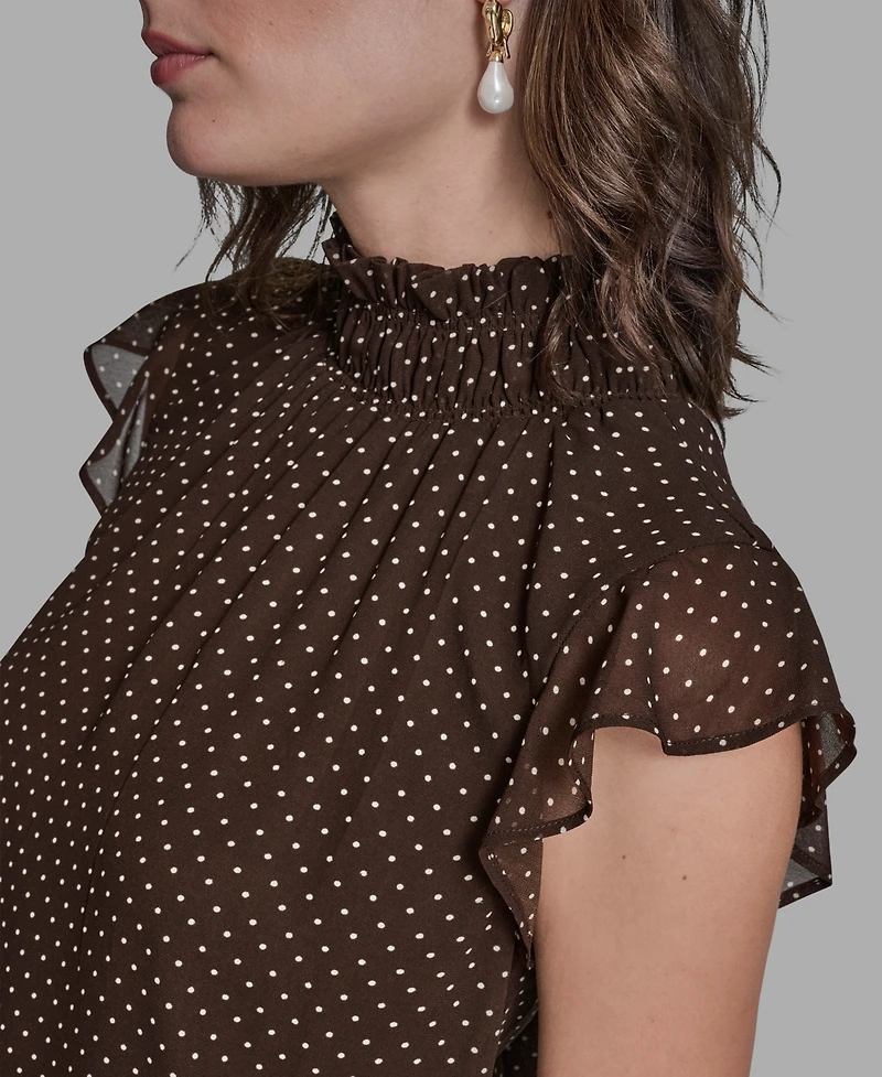 Bcbg Women's Polka Dot Mock Neck Blouse