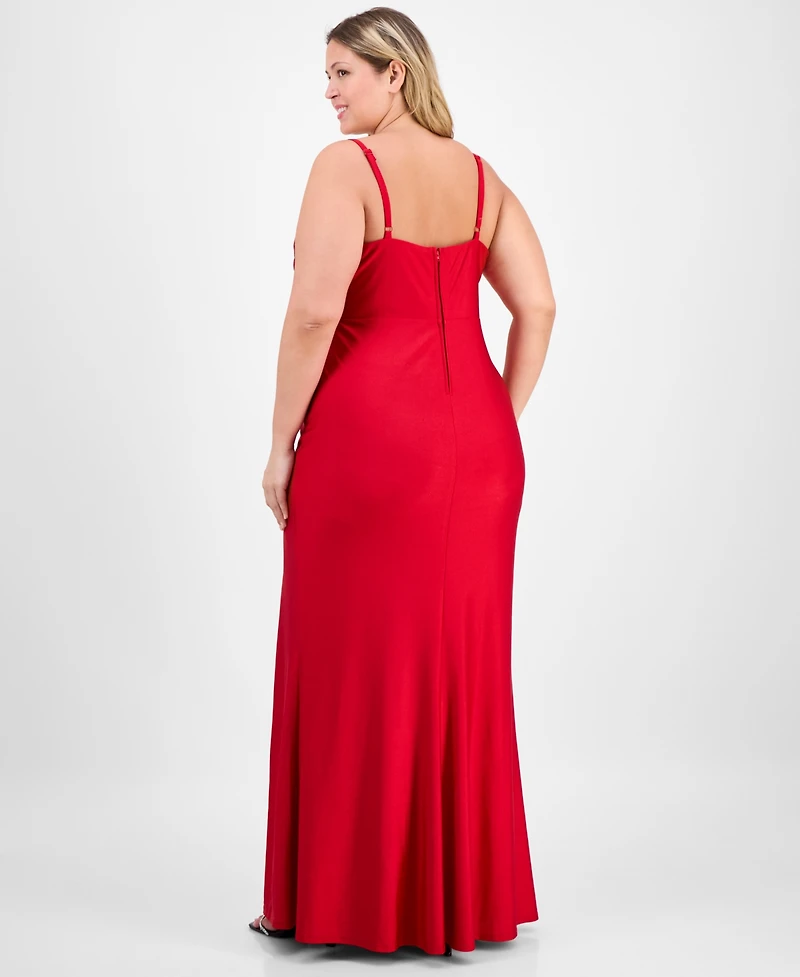 City Studios Trendy Plus Size Power Stretch Pleated Gown