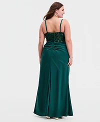 City Studios Trendy Plus Satin Ruched Sequin Gown
