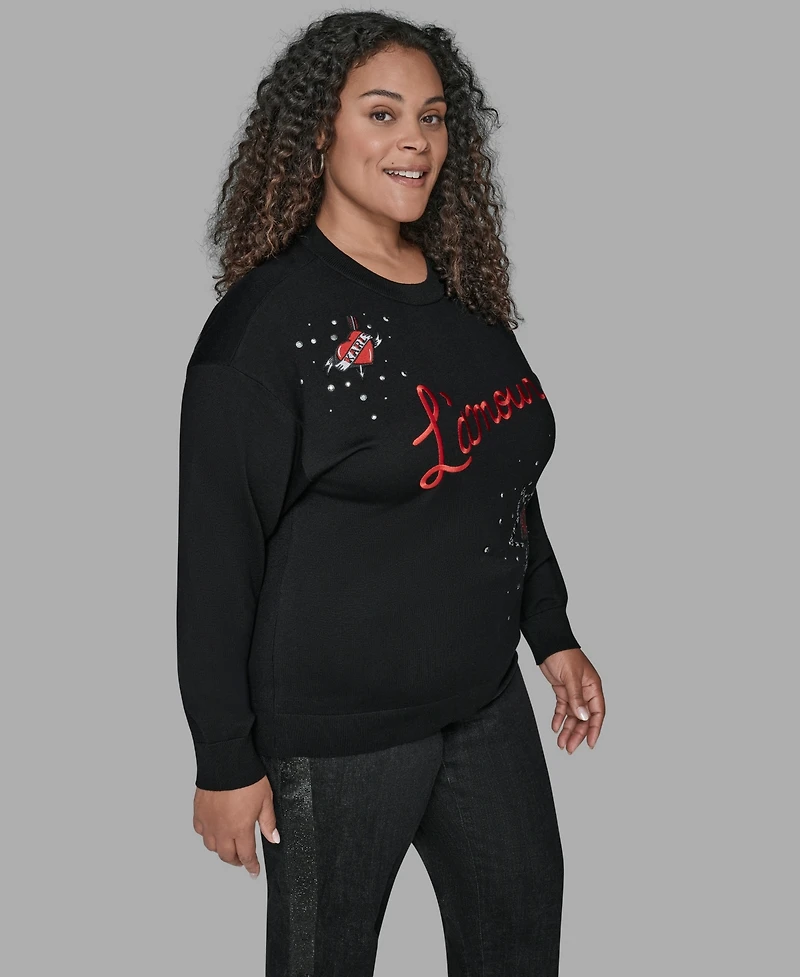 Karl Lagerfeld Paris Plus Embellished Amour Sweater