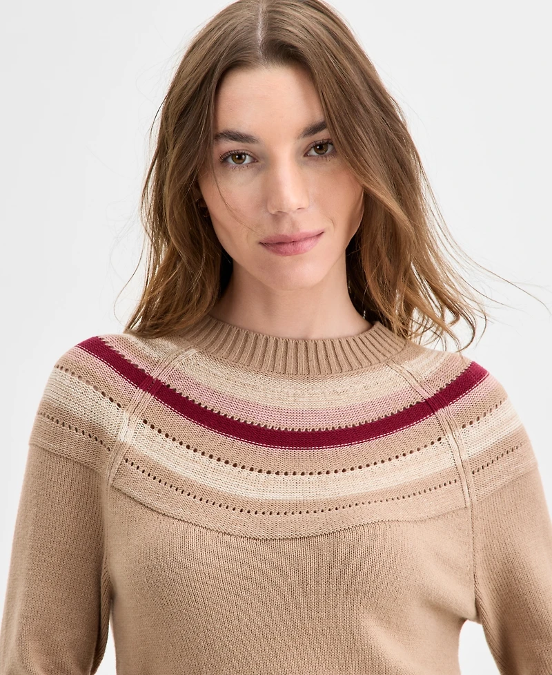 Nautica Jeans Women's Striped Yoke Crewneck Sweater