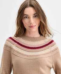 Nautica Jeans Women's Striped Yoke Crewneck Sweater