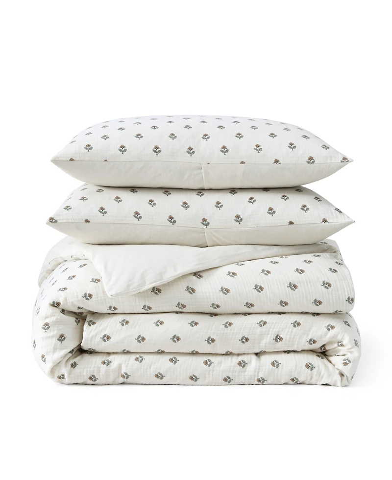 Peri Home Block Print Gauze Cotton 3-Pc. Duvet Cover Set, King