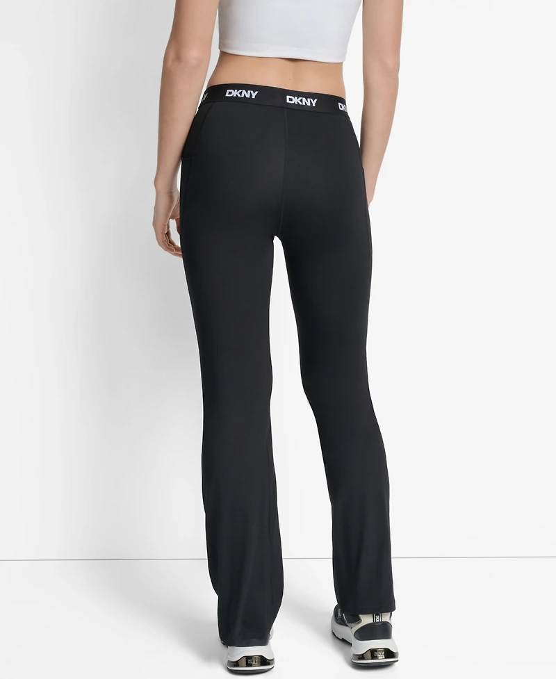Dkny Women's Logo Elastic High-Waist Flare Pants