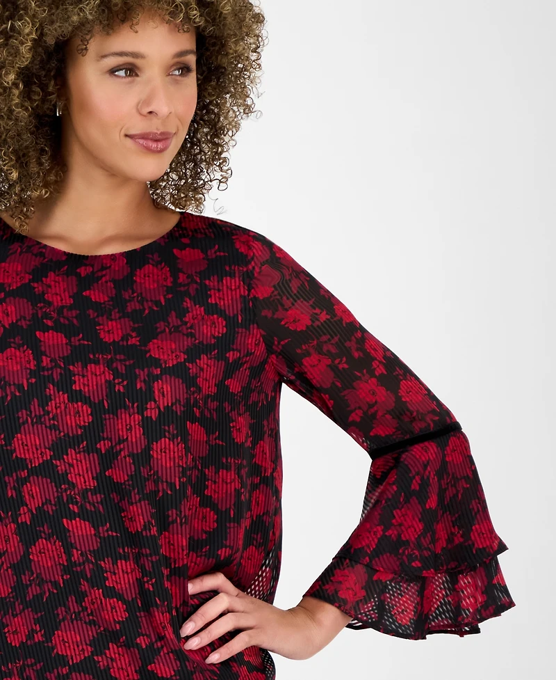 Kasper Women's Printed Flare-Sleeve Blouse