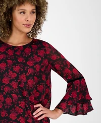 Kasper Women's Printed Flare-Sleeve Blouse