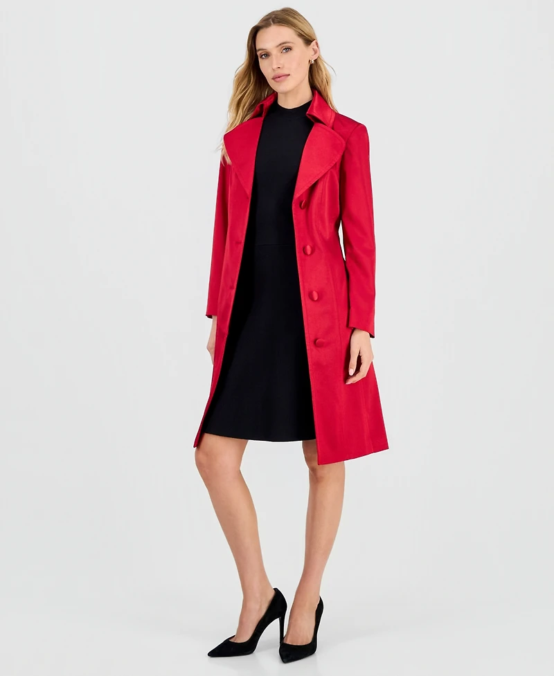 Kasper Petite Long Button Front Trench Coat