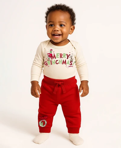 Disney Baby Boys 2-Piece Grinch Merry Grinchmas Long Sleeve Bodysuit and Pants Set