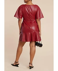 Eloquii Women's Plus Drapey Faux Leather Mini Dress