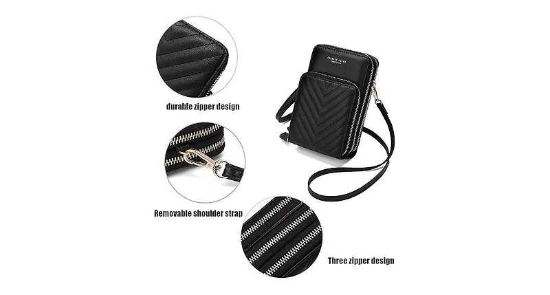 Small Crossbody Cell Phone Bag for Women, Mini Over Shoulder Handbag Purse with Credit Card Slots Black
