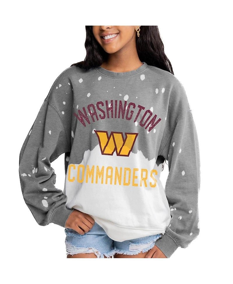 Gameday Couture Women's Gray Washington Commanders Oversized Coin Toss Faded French Terry Tri-Blend Pullover Sweatshirt