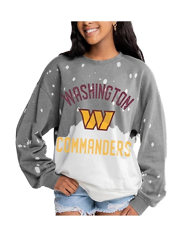 Gameday Couture Women's Gray Washington Commanders Oversized Coin Toss Faded French Terry Tri-Blend Pullover Sweatshirt