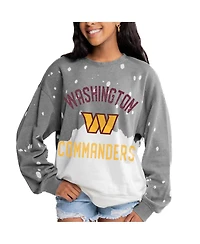 Gameday Couture Women's Gray Washington Commanders Oversized Coin Toss Faded French Terry Tri-Blend Pullover Sweatshirt