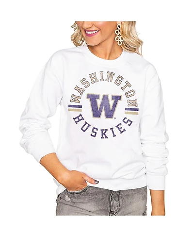 Gameday Couture Women's White Washington Huskies Oversized Vintage Days Perfect Crew Sweatshirt