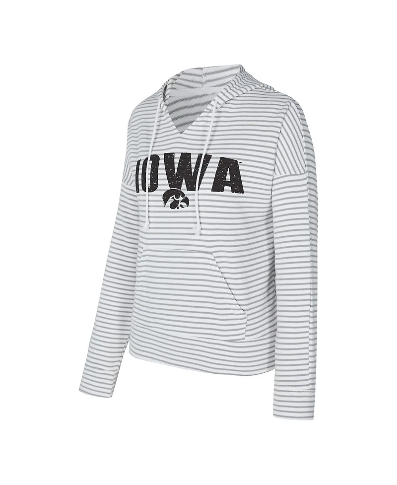 Concepts Sport Men's White/Gray Iowa Hawkeyes French Terry Striped V-Neck Pullover Hoodie