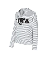 Concepts Sport Men's White/Gray Iowa Hawkeyes French Terry Striped V-Neck Pullover Hoodie