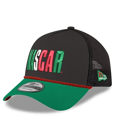 New Era Men's Black/Green Nascar Mexico City Race 9FORTY A-Frame Trucker Adjustable Hat