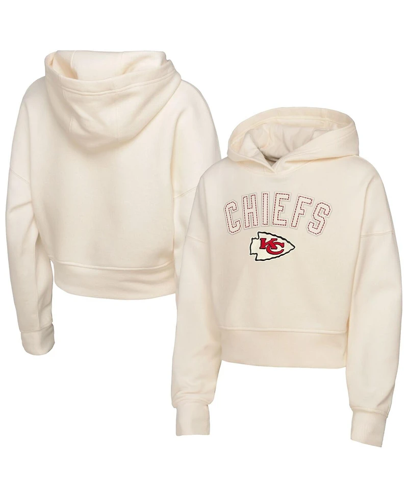Outerstuff Big Girls Cream Kansas City Chiefs Oversized Cropped Blitz Hoodie