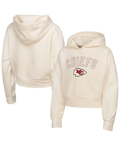 Outerstuff Big Girls Cream Kansas City Chiefs Oversized Cropped Blitz Hoodie