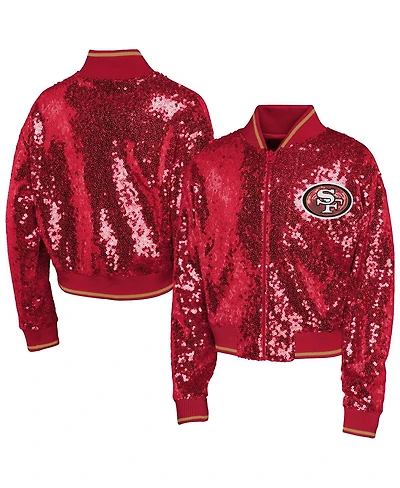 Outerstuff Big Boys and Girls Scarlet San Francisco 49ers Nfl Glam Squad Sequin Jacket