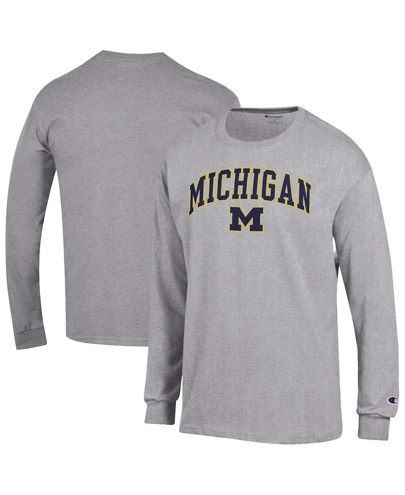 Champion Men's Heather Gray Michigan Wolverines Arch Over Logo Long Sleeve T-Shirt