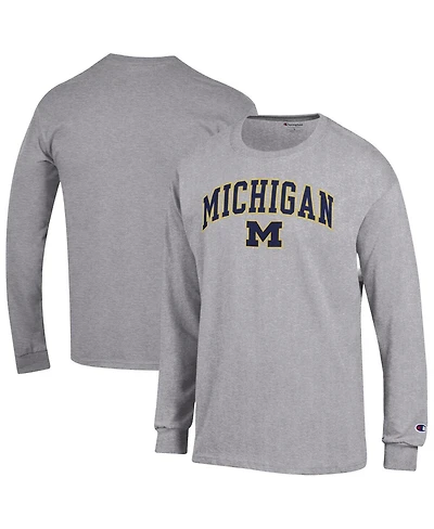 Champion Men's Heather Gray Michigan Wolverines Arch Over Logo Long Sleeve T-Shirt