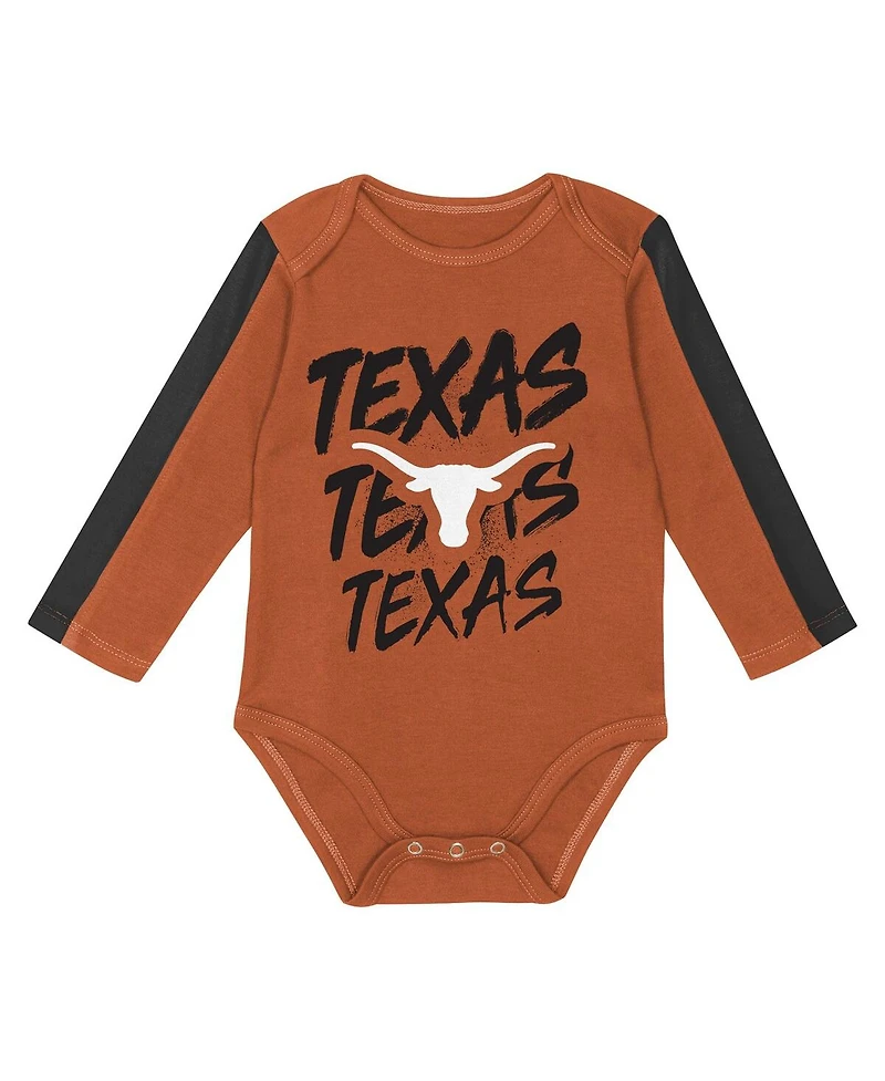 Outerstuff Baby Boys and Girls 3-Piece Orange/Black Texas Longhorns Double Down Creeper Pants Set