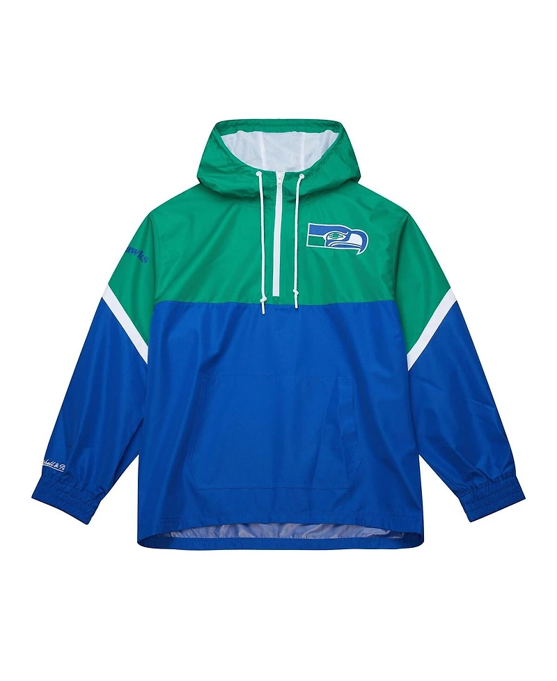 Mitchell & Ness Men's Green/Royal Seattle Seahawks Tie Breaker Vintage Logo Lightweight Anorak Half-Zip Windbreaker