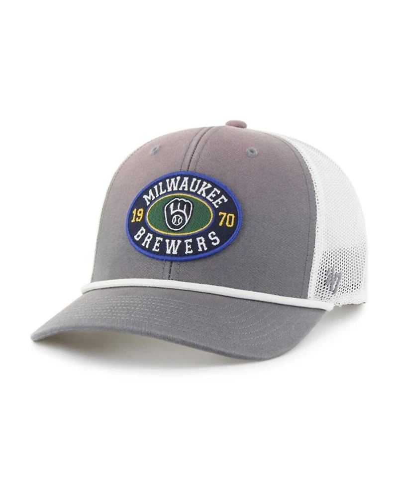 '47 Brand Men's Gray/White Milwaukee Brewers Tide Sweep Rope Trucker Adjustable Hat