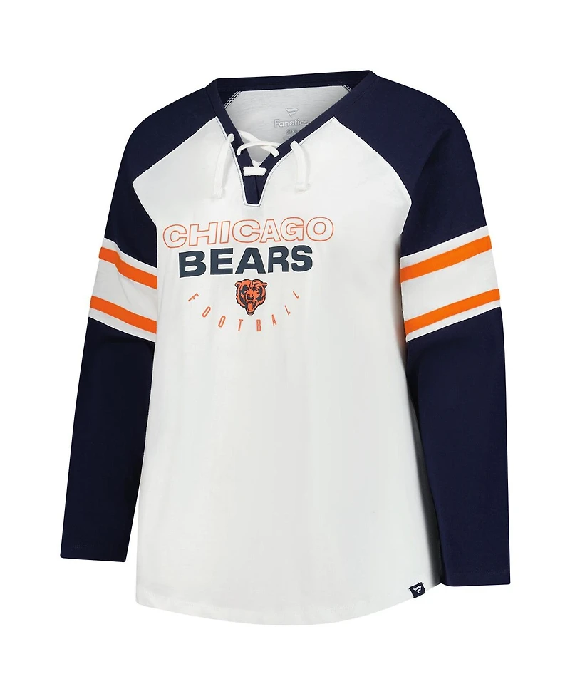 Fanatics Women's White Chicago Bears Plus Size Redzone Lace Up Long Sleeve T-Shirt