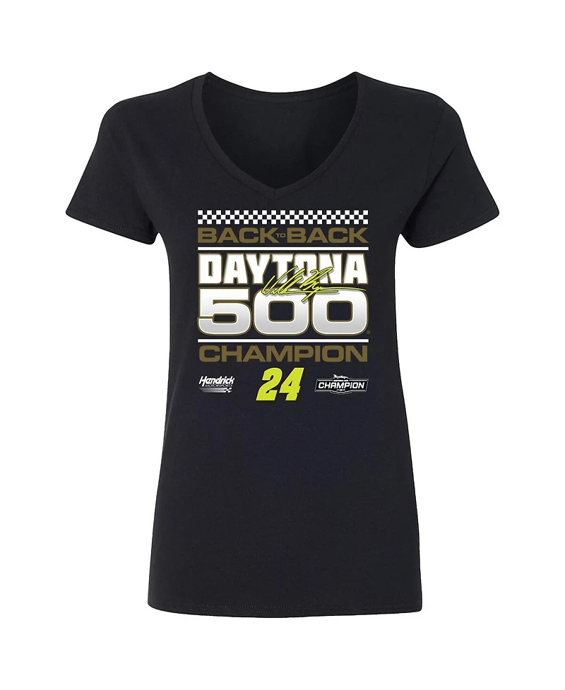 Checkered Flag Sports Women's Black William Byron 2025 Daytona 500 Champion Exclusive V-Neck T-Shirt