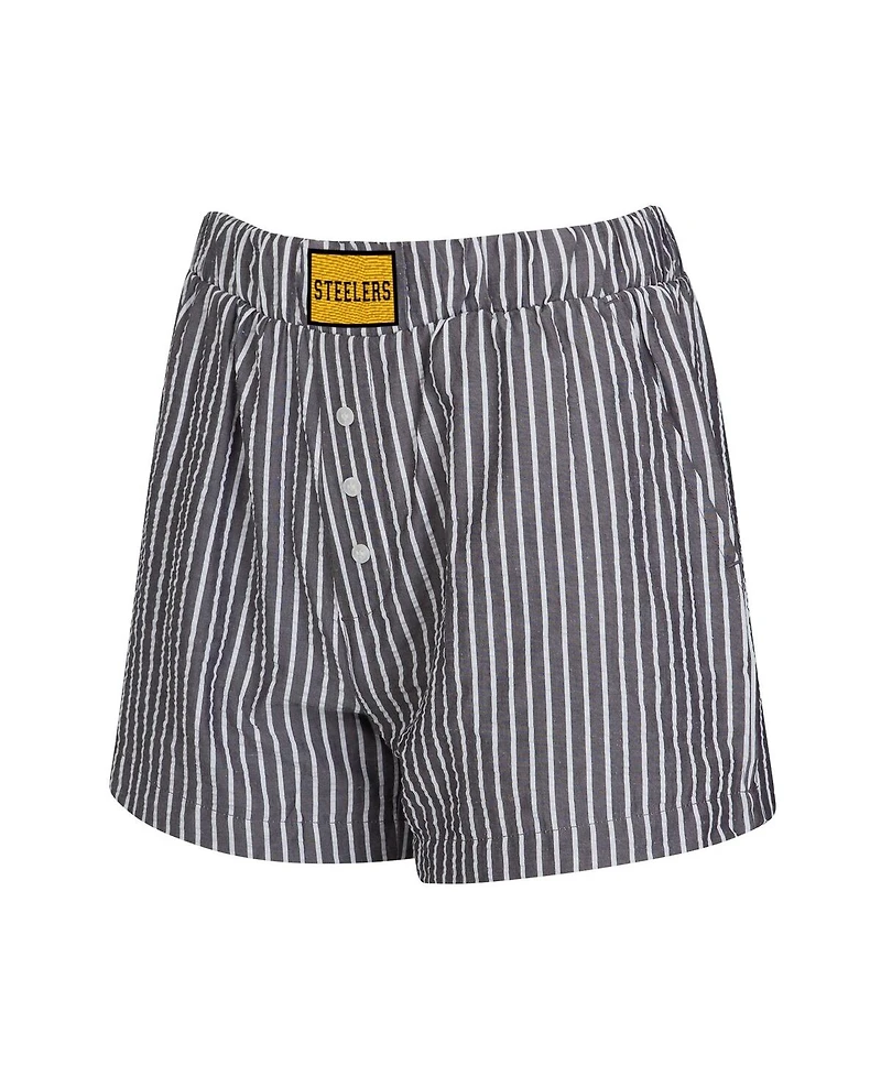 Concepts Sport Women's 2-Pack Charcoal Pittsburgh Steelers Stripes and Solids Boxer Shorts Set