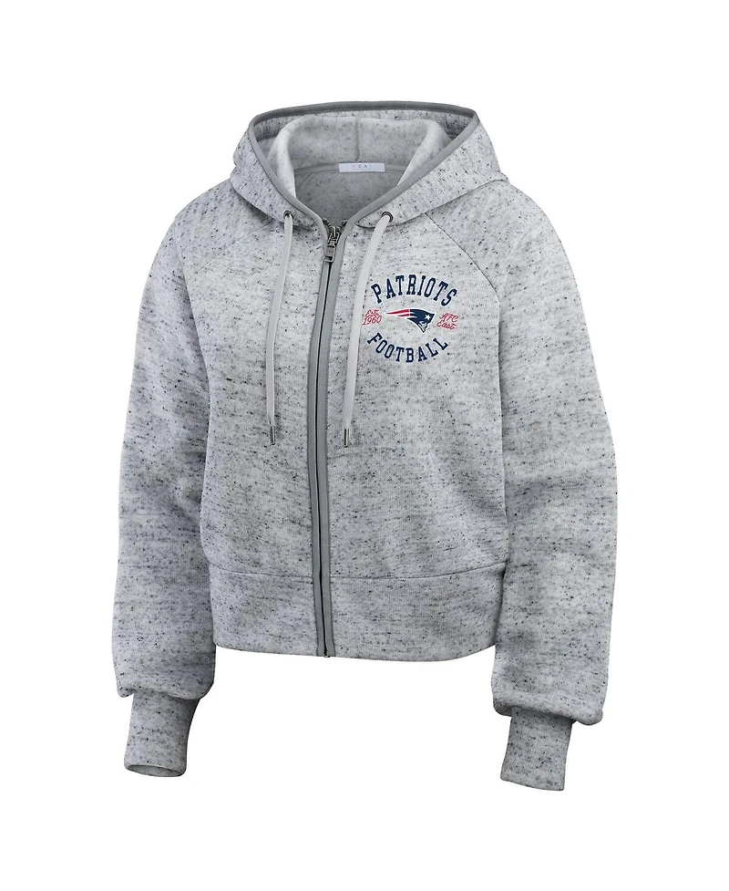 Wear by Erin Andrews Women's Heather Gray New England Patriots Speckled Fleece Cropped Full-Zip Hoodie