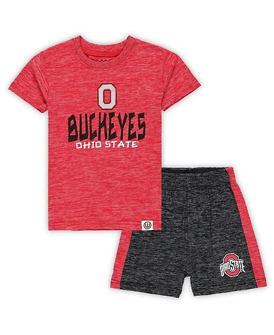 Wes & Willy Toddler Scarlet/Black Ohio State Buckeyes Cloudy Yarn T-Shirt Shorts Set