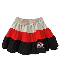 Wes & Willy Girls Toddler Tan Ohio State Buckeyes Tri-Blend Sleeveless Full-Zip Hoodie Tiered Skirt Set