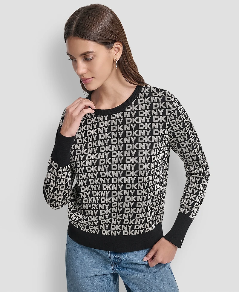 Dkny Jeans Petite Geometric Print Crewneck Sweater