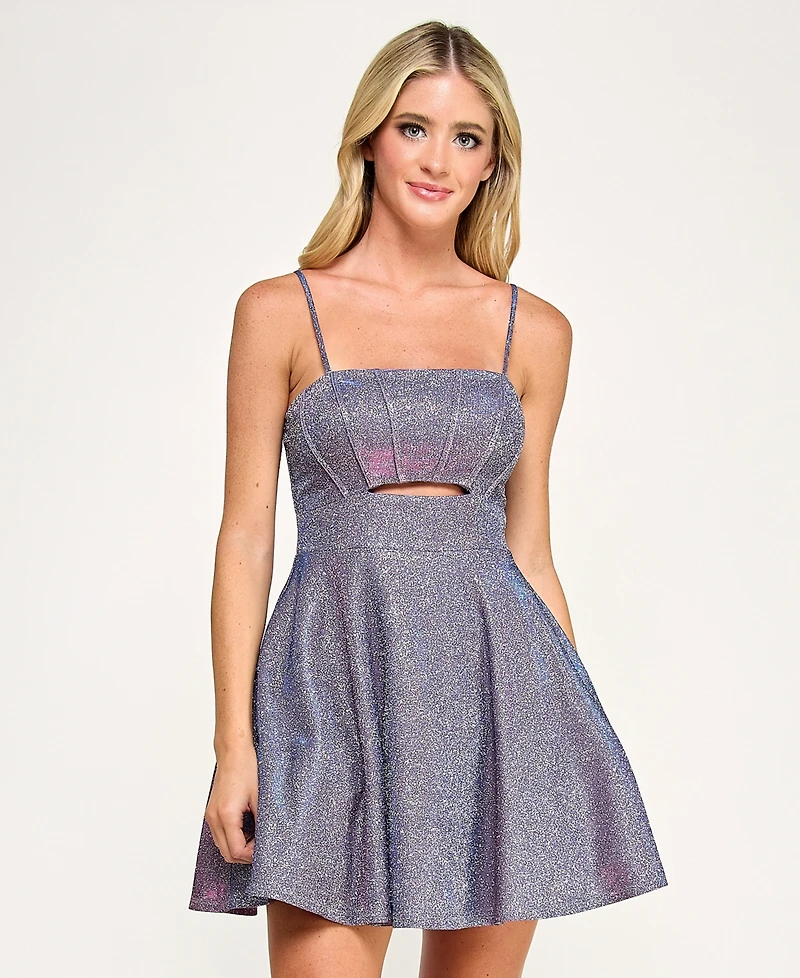 City Studios Juniors' Glitter Sleeveless Fit & Flare Mini Dress