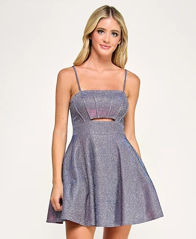 City Studios Juniors' Glitter Sleeveless Fit & Flare Mini Dress