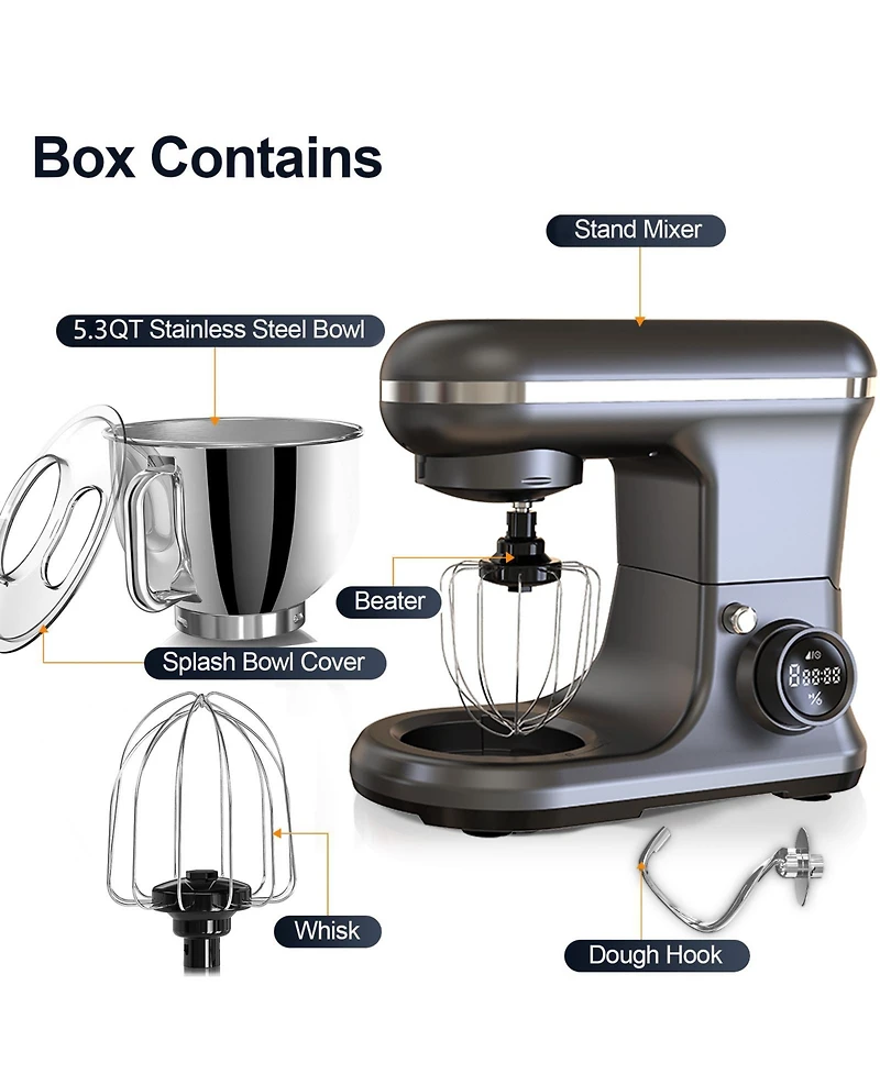 5.3 Qt Digital Display Stand Kitchen Food Mixer 8 Speed with Egg Whisk, Dough Hook & Flat Beater