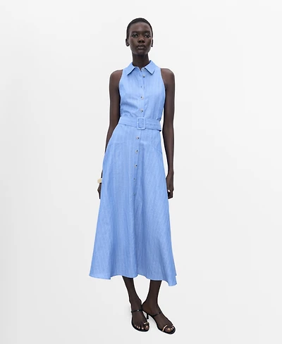 Mango Women's Striped Linen-Blend Shirt-Style Dress