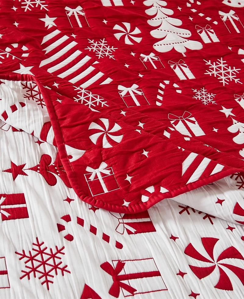 Greenland Home Fashions Peppermint Party Jacquard Woven Reversible Holiday Throw, 50" x 60"