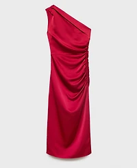 Mango Women's Side Slits Asymmetrical Satin Dress