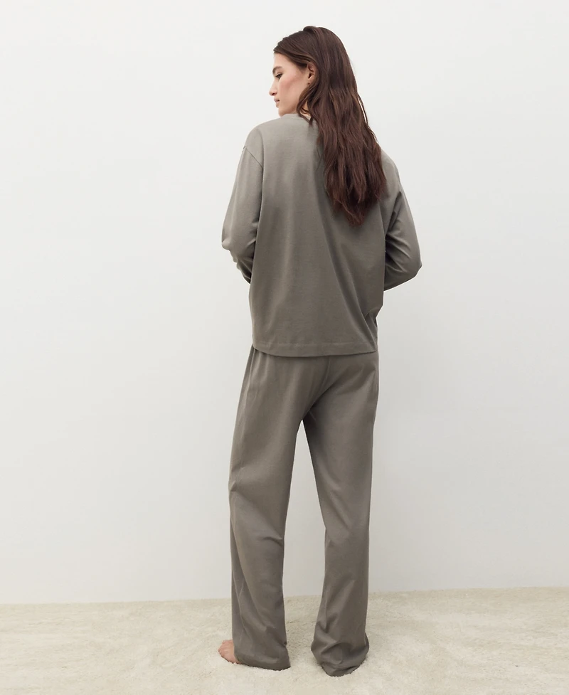 Mango Women's Two-Piece Plain Cotton Pajamas