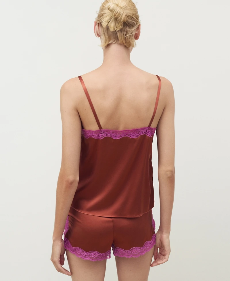 Mango Women's Contrasting Lace Silk Top