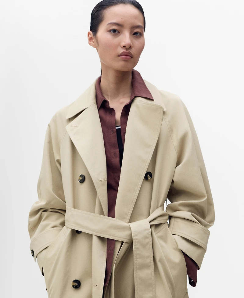 Mango Women's Long Double-Breasted Trench Coat