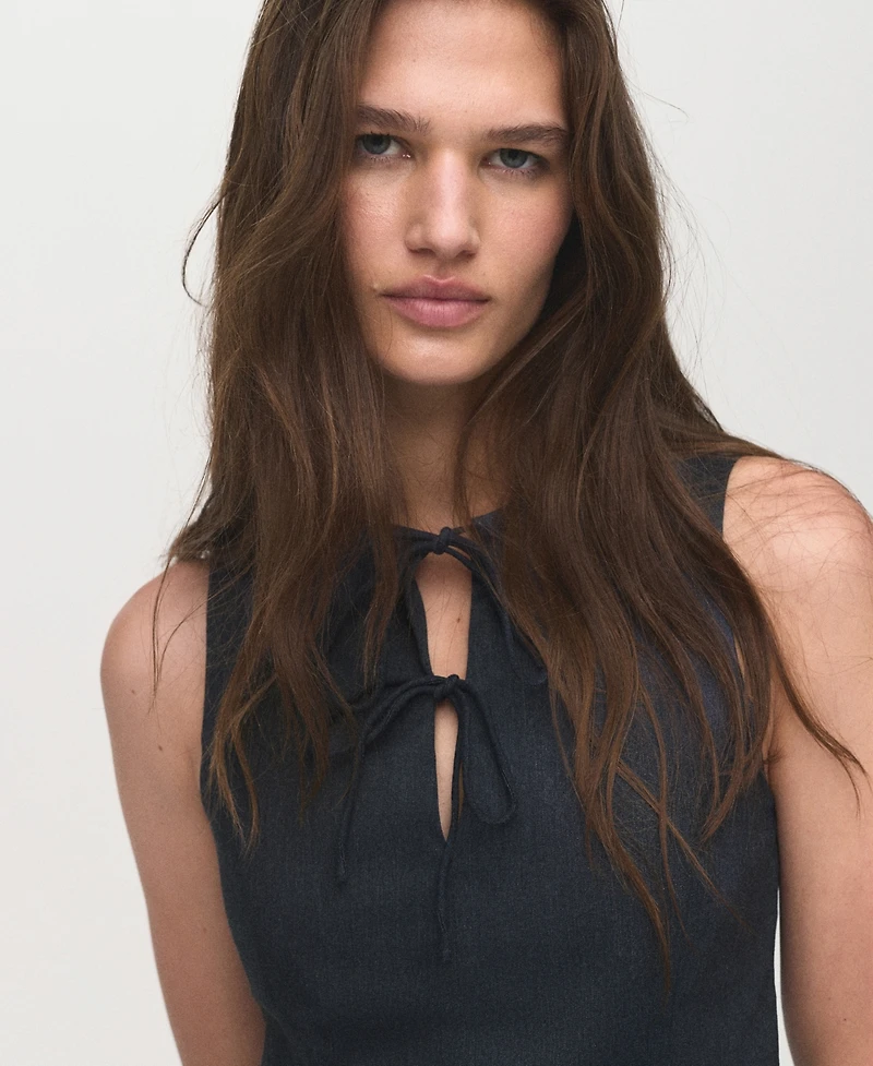 Mango Women's Denim Effect Tie Top