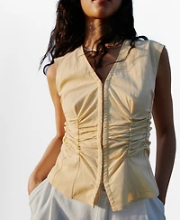 Mango Women's Gathered Cotton Blouse