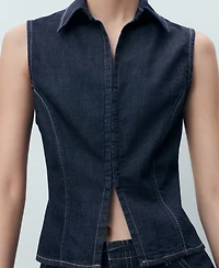 Mango Women's Contrast Stitching Denim Top