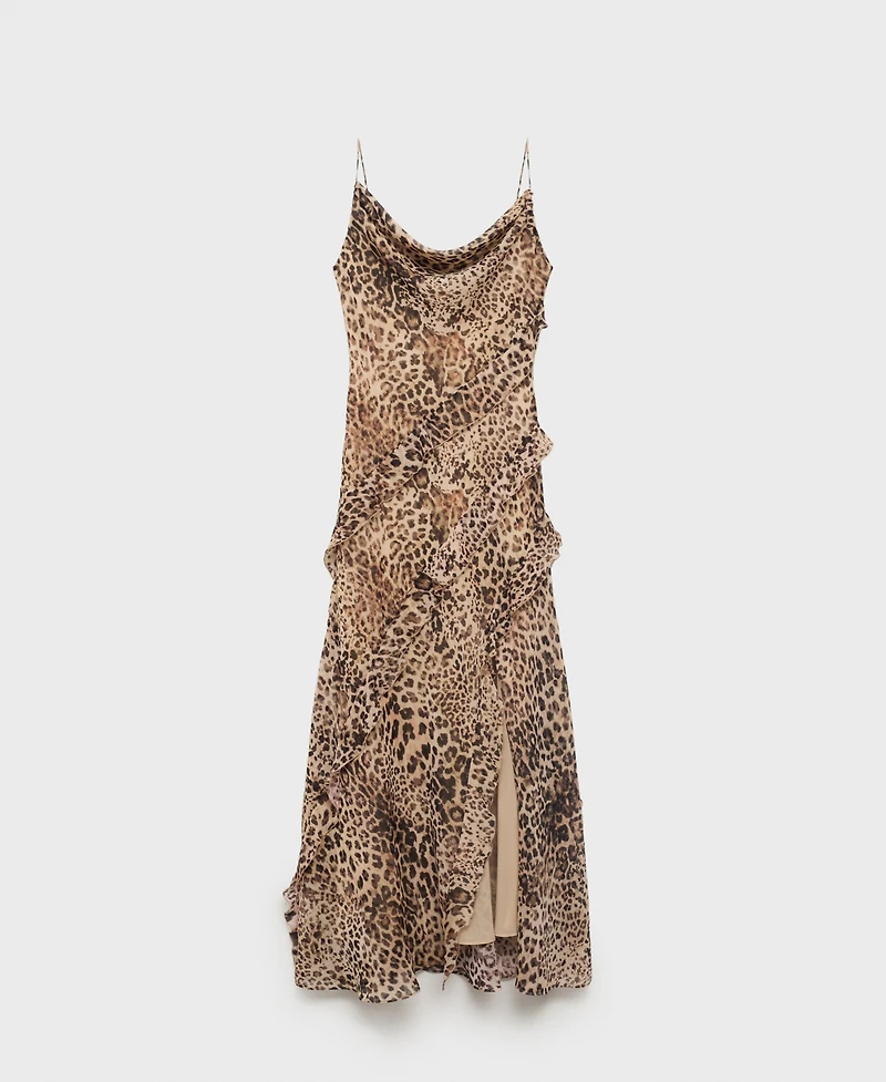Mango Women's Animal Print Ruffle Dress
