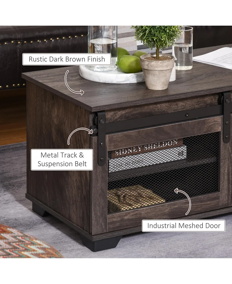 Homcom Farmhouse Table with Sliding Mesh Barn Door and Storage Cabinet